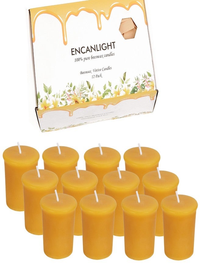 ENCANLIGHT Beeswax Votive Candles Set of 12, 100% Pure Natural Bees Wax Candles Handmade, Smokeless & Dripless, Non-Toxic, 10 Hour Burn Time Each - Image 1